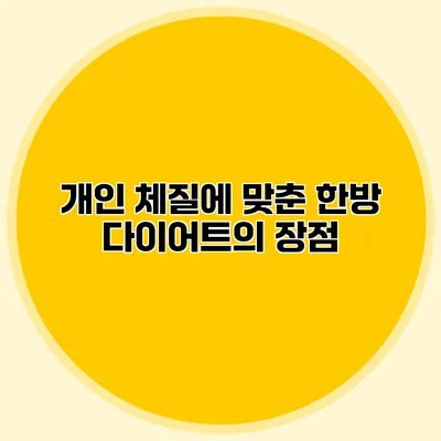 개인 체질에 맞춘 한방 다이어트의 장점