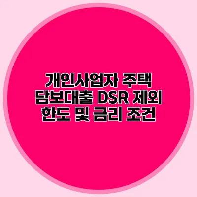 개인사업자 주택 담보대출 DSR 제외 한도 및 금리 조건