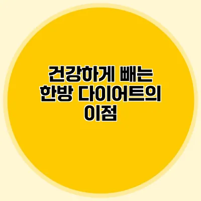 건강하게 빼는 한방 다이어트의 이점