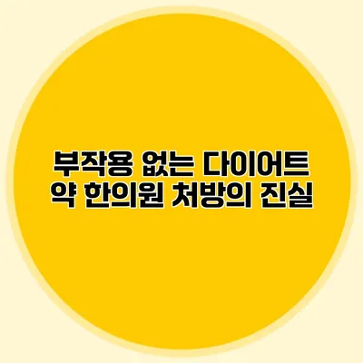 부작용 없는 다이어트 약 한의원 처방의 진실