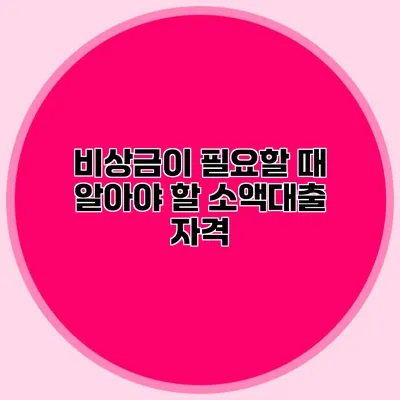 비상금이 필요할 때 알아야 할 소액대출 자격