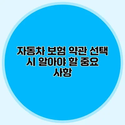 자동차 보험 약관 선택 시 알아야 할 중요 사항