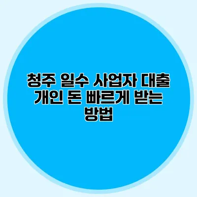 청주 일수 사업자 대출 개인 돈 빠르게 받는 방법